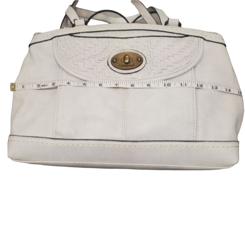 Born Concept Large Shoulder Tote Hobo Bag White Vegan Leather 3 Compartment - Picture 8 of 10